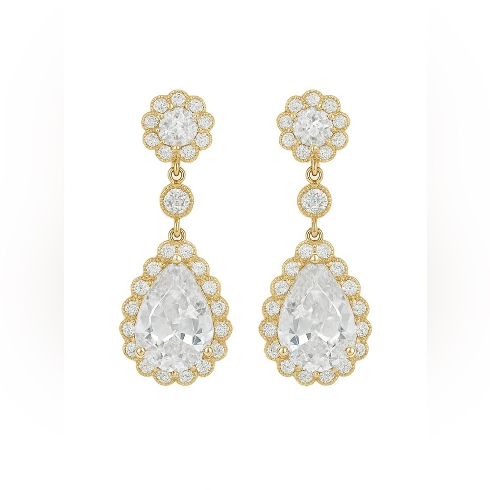 ⚜️❤️‍🔥 Elegant Gold Drop Earrings With Cubic Zirconia 💎🫶🏼